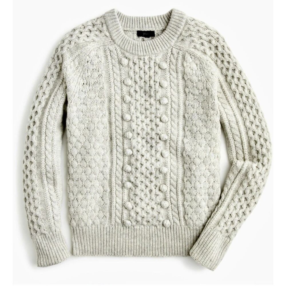 J. CREW Crewneck Sweater Gray Wool Blend Chunky Cable Knit Popcorn Preppy Size M